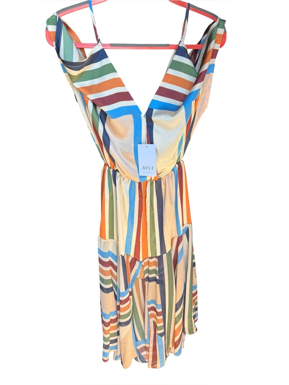 MISA Los Angeles Annabella Dress San Miquel Stripe V-Neck Size XS NWT